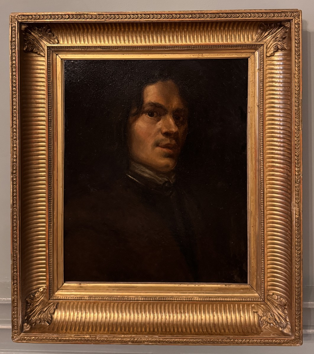 Portrait Of A Young Man In Chiaroscuro - Oil On Canvas, 19th Century