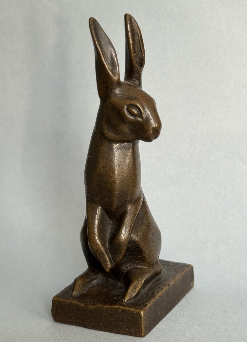 Sculpture Bronze "Lapin assis oreilles dressées" Irénée ROCHARD ArtDeco-photo-3