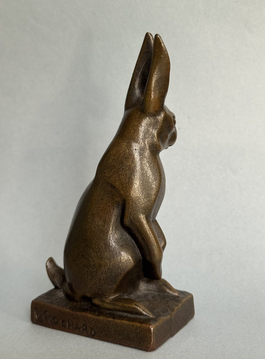 Sculpture Bronze "Lapin assis oreilles dressées" Irénée ROCHARD ArtDeco-photo-4