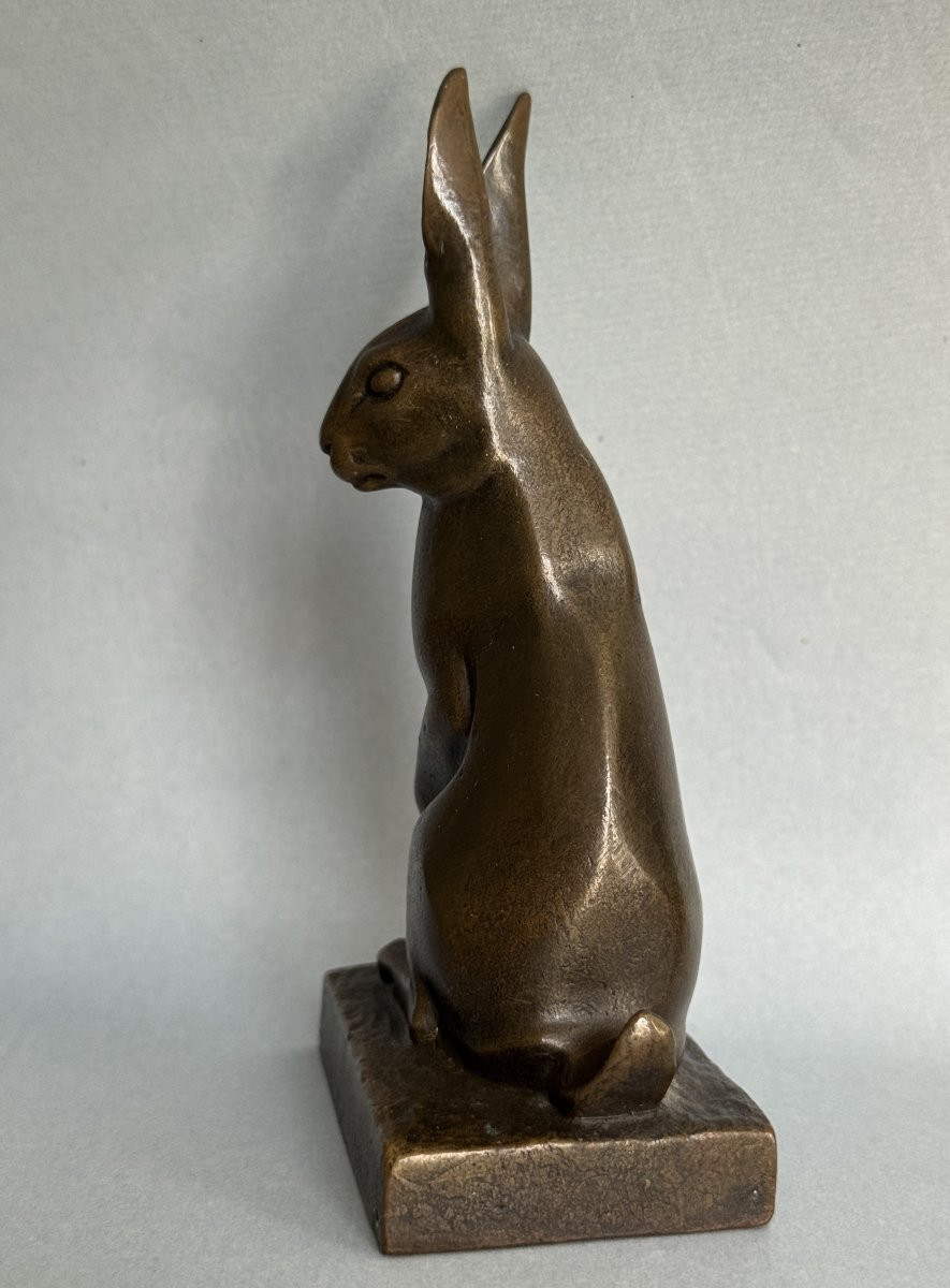 Sculpture Bronze "Lapin assis oreilles dressées" Irénée ROCHARD ArtDeco-photo-2