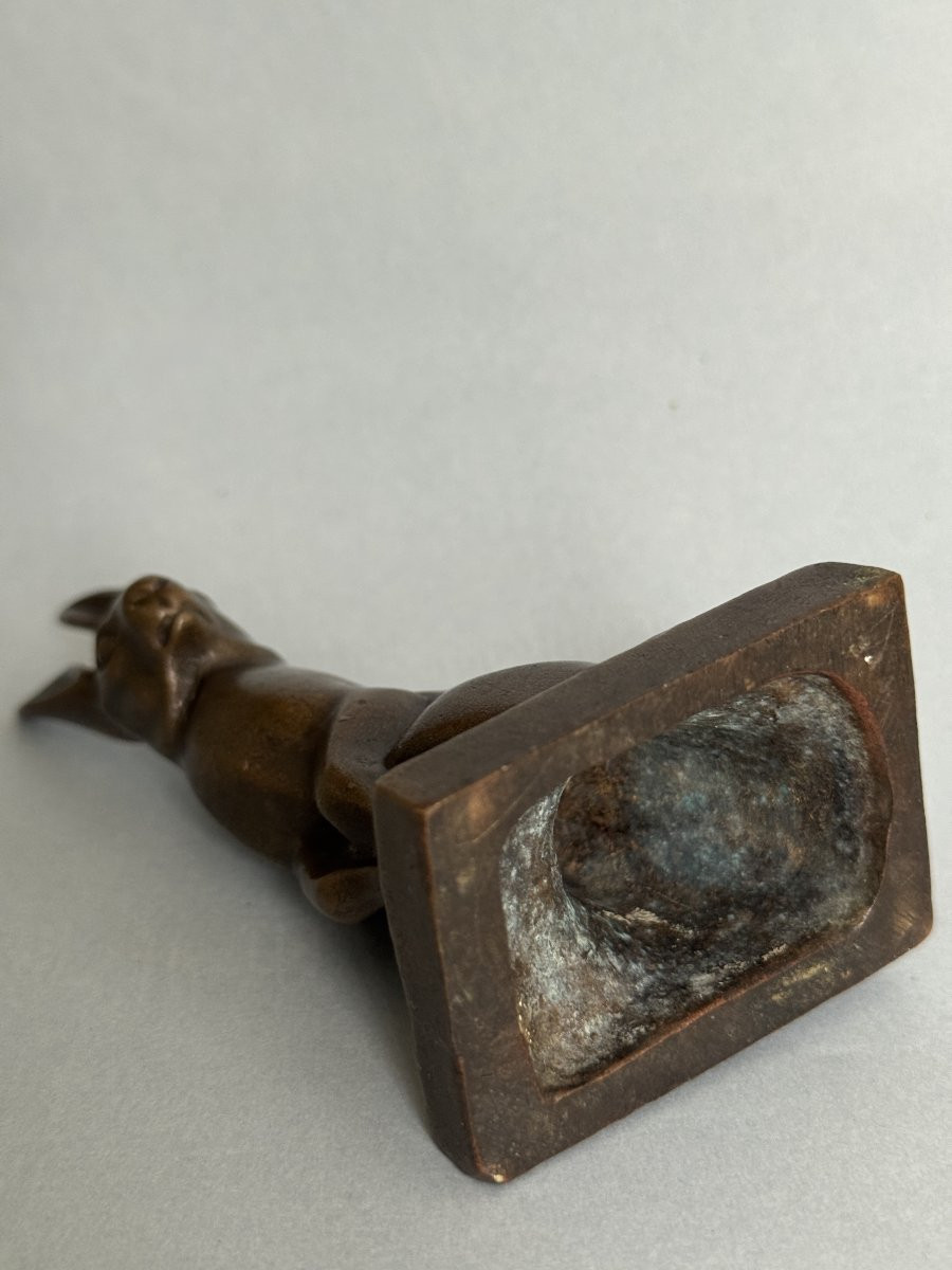 Sculpture Bronze "Lapin assis oreilles dressées" Irénée ROCHARD ArtDeco-photo-4