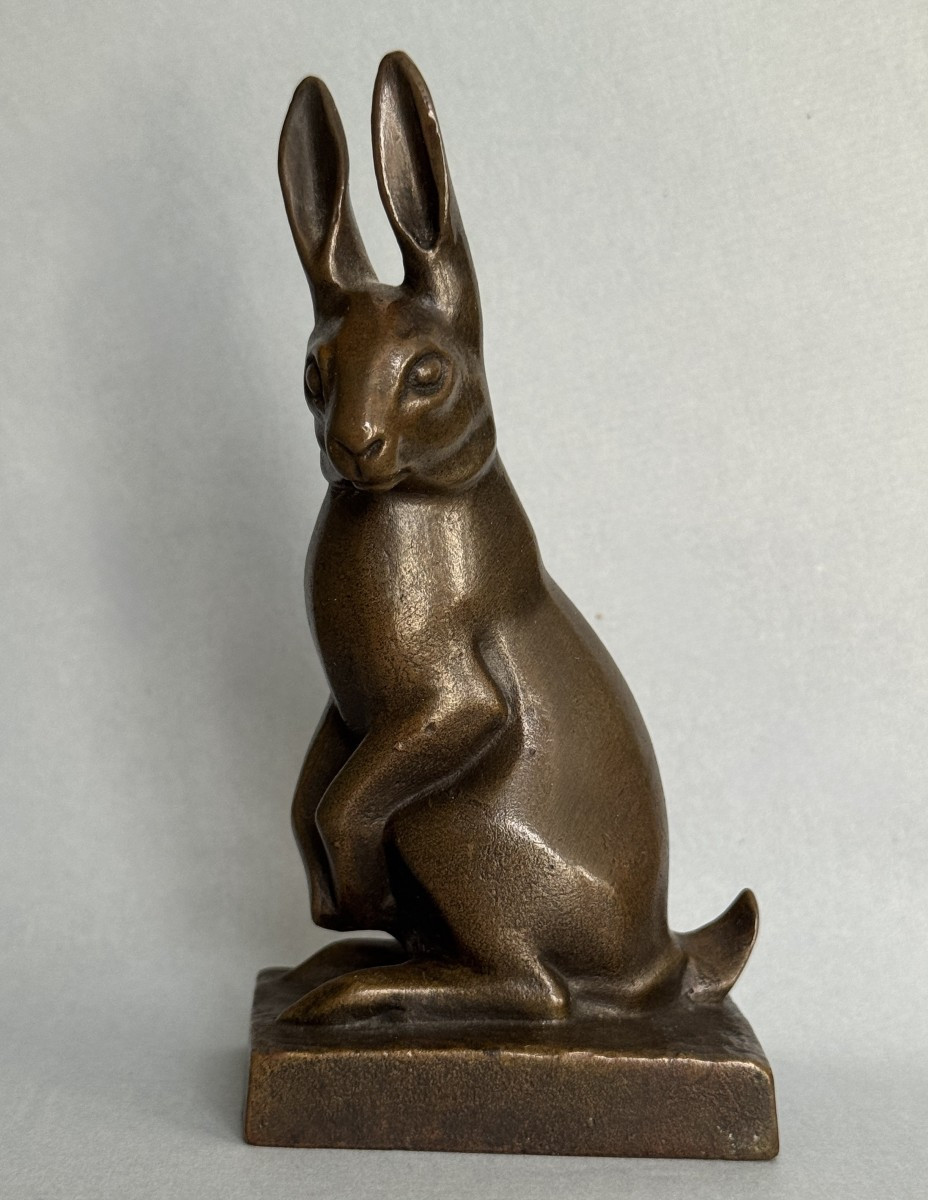 Sculpture Bronze "Lapin assis oreilles dressées" Irénée ROCHARD ArtDeco