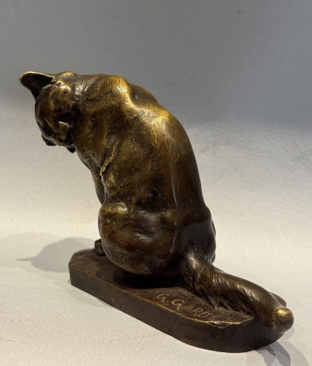 Cat At His Toilet - Georges Gardet - Bronze Sculpture - Siot-photo-3