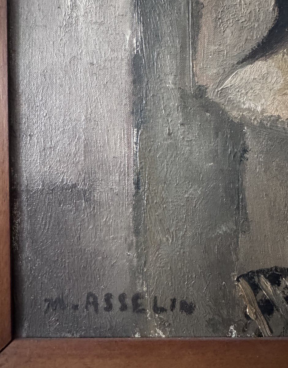 Maurice Asselin - Young Woman Reading - Oil On Canvas-photo-3