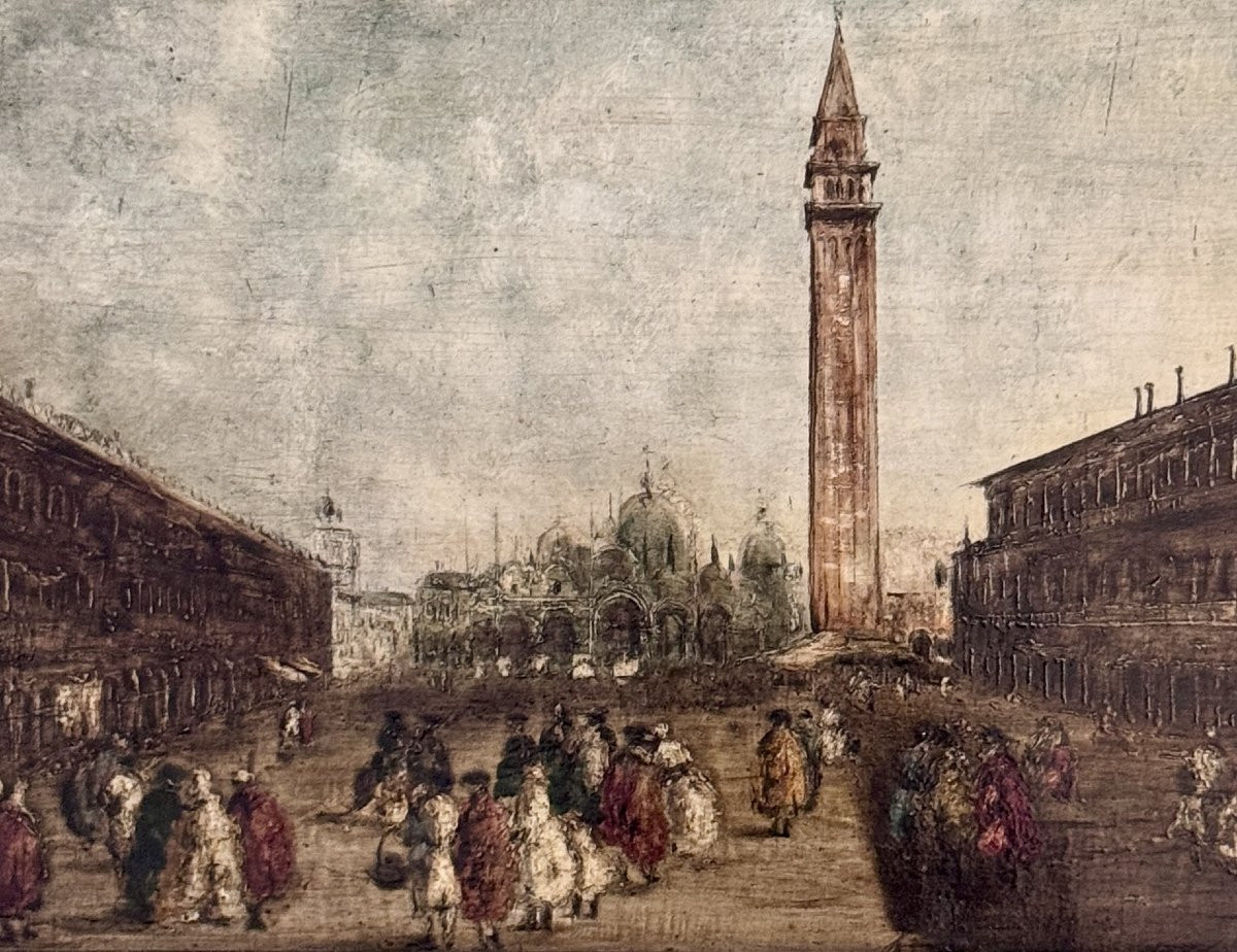 Carnaval de Venise - Huile sur cuivre - Place Saint Marc-photo-3