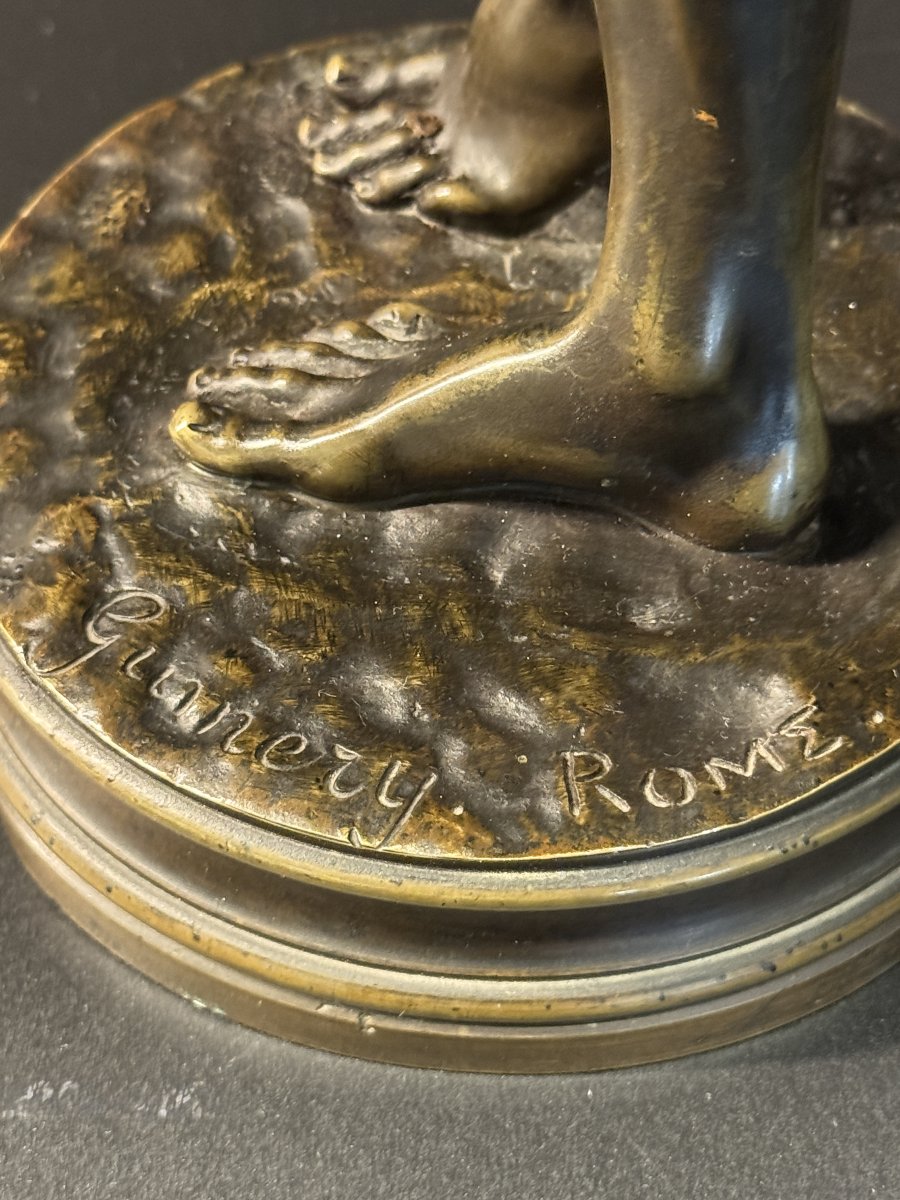 Pair Of Bronze Sculptures "young Faun With Akid" &  "young Woman With A Dove" By Gumery-photo-3