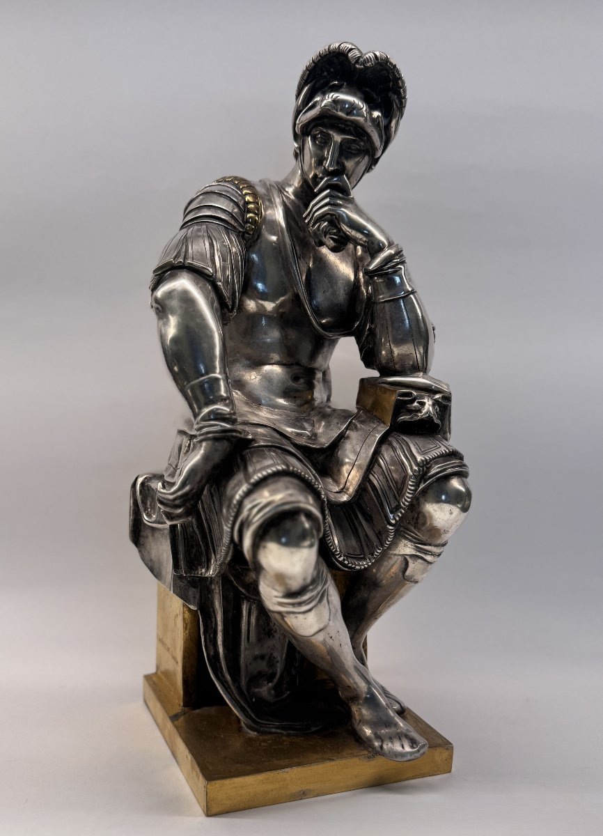 Silver-plated Bronze Sculpture, Laurent De Medicis, 19th Century, Barbedienne, H 37 -photo-2