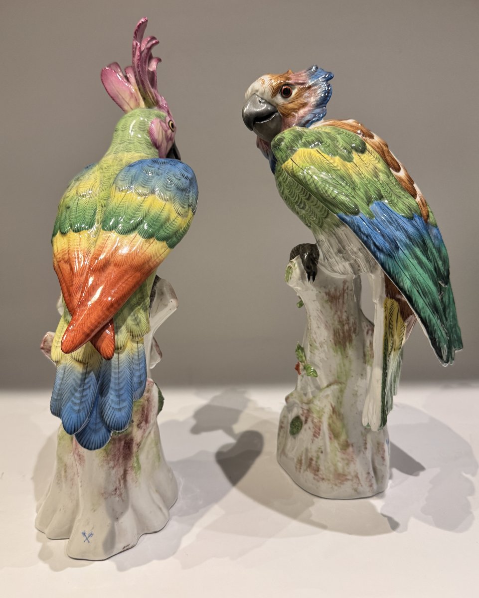Paire de perroquets perchés en porcelaine de Paris (Bourdois & Bloch) H36-photo-2