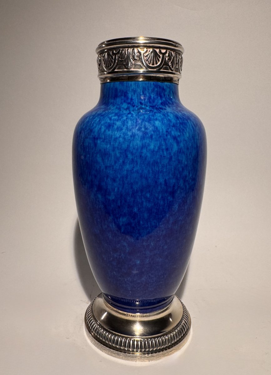 Blue Porcelain Vase With Solid Silver Mount, Paul Milet, Sèvres