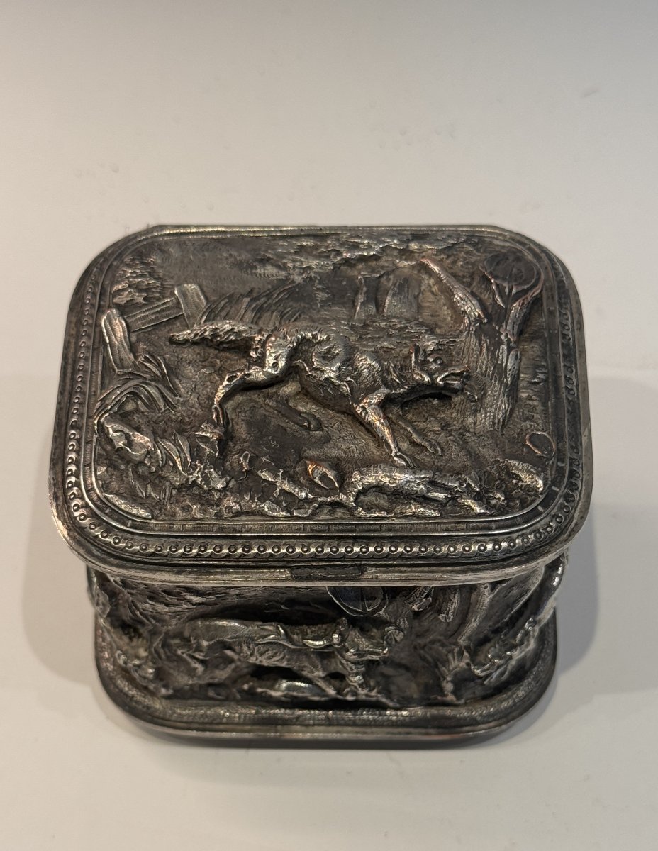 Léopold Oudry Editeur, coffret à bijoux métal argenté animalier, XIXe siècle-photo-3