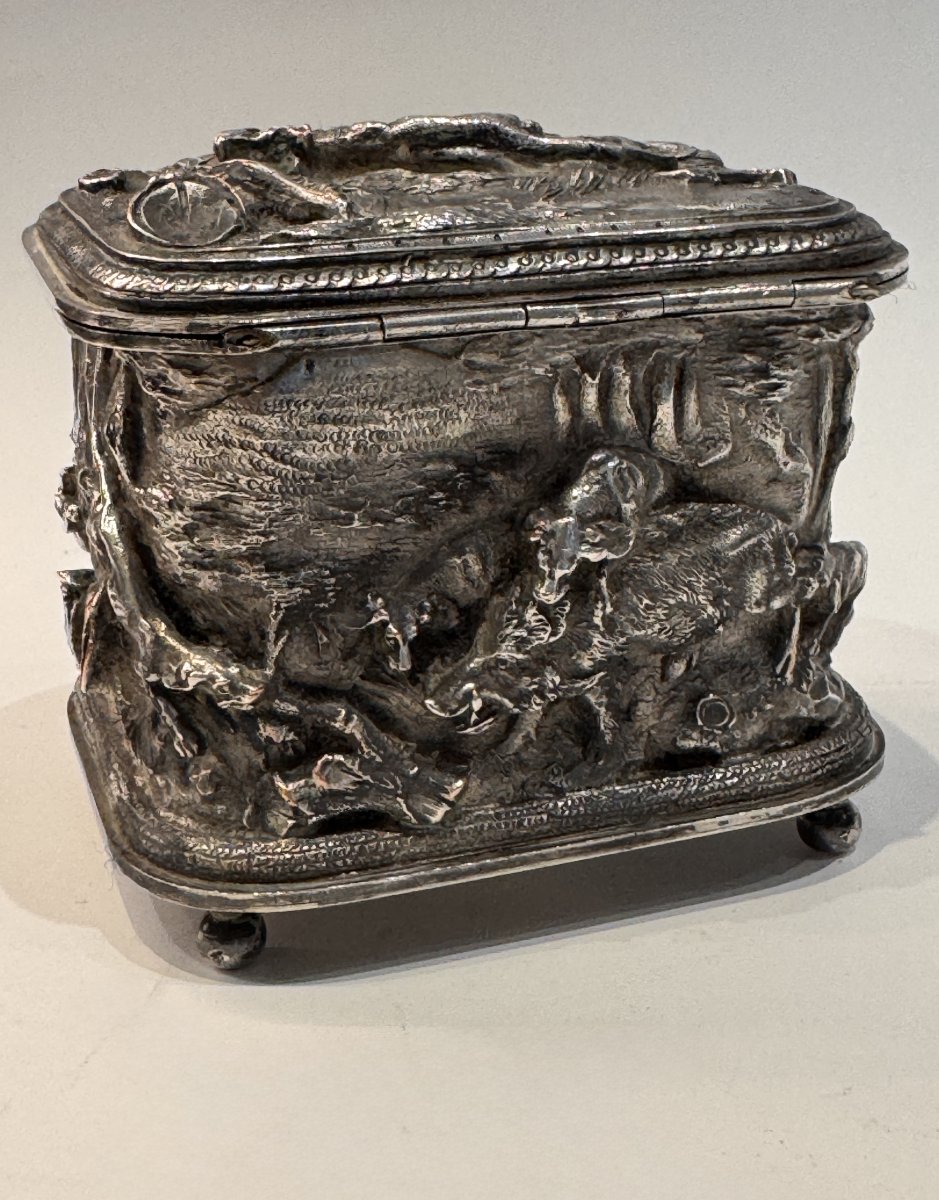 Léopold Oudry Editeur, coffret à bijoux métal argenté animalier, XIXe siècle-photo-4