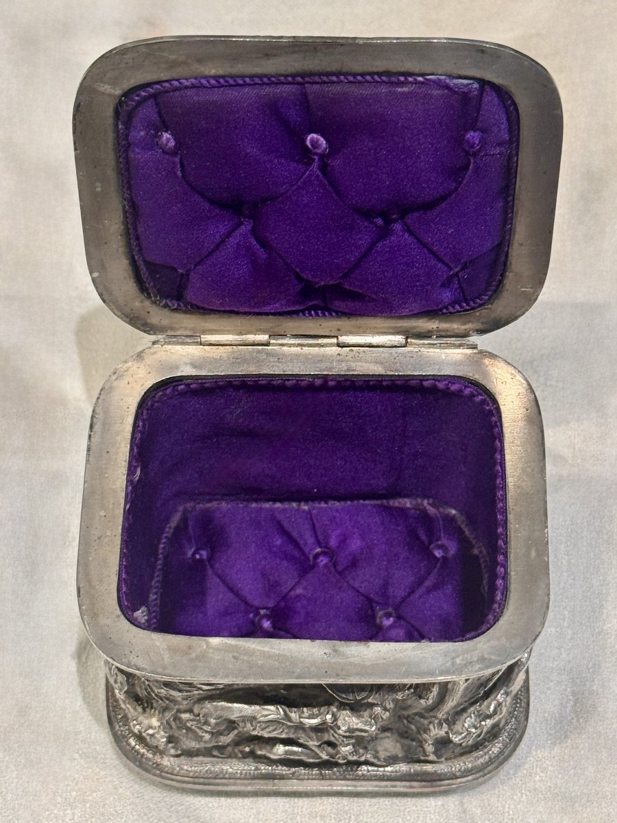 Léopold Oudry Editeur, coffret à bijoux métal argenté animalier, XIXe siècle-photo-1