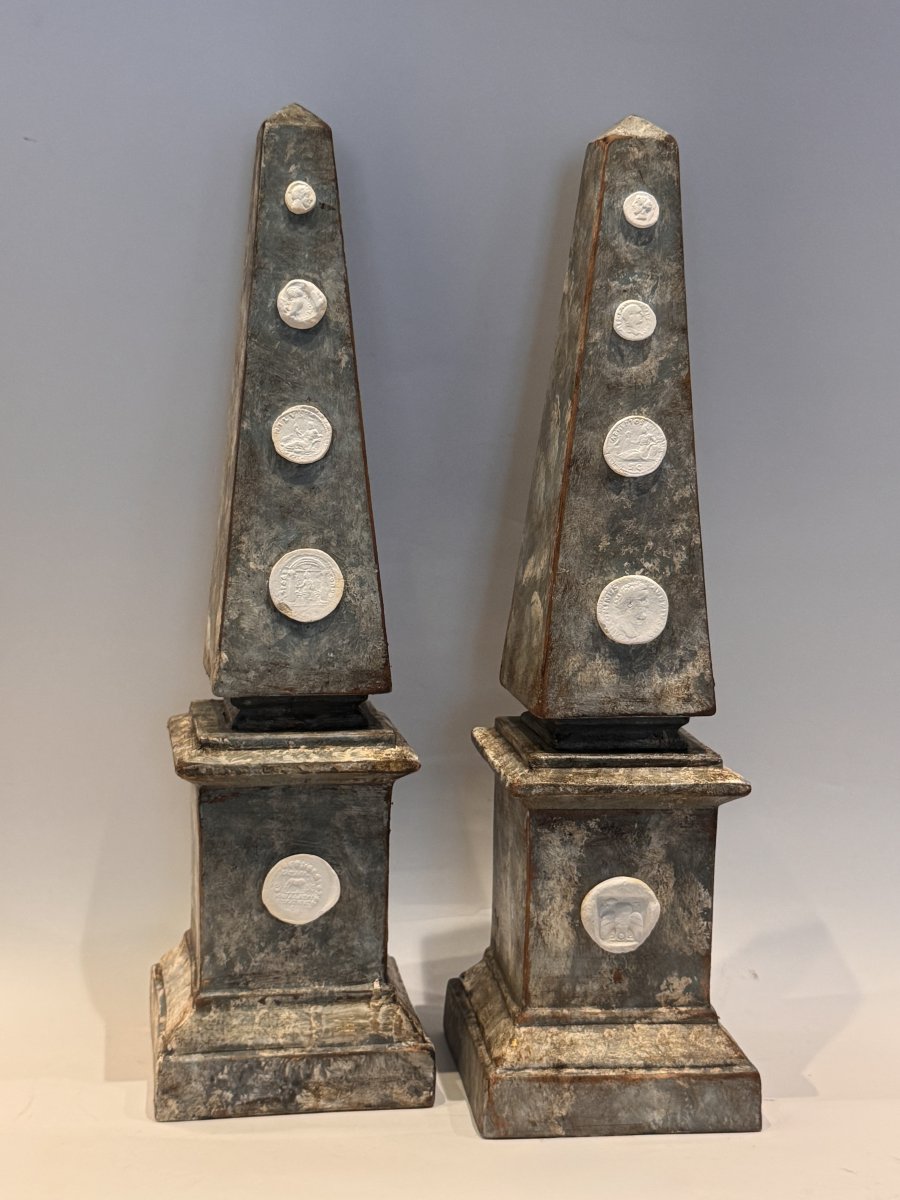 Pair Of Obelisks With Antique-style Grand Tour Intaglios-photo-2