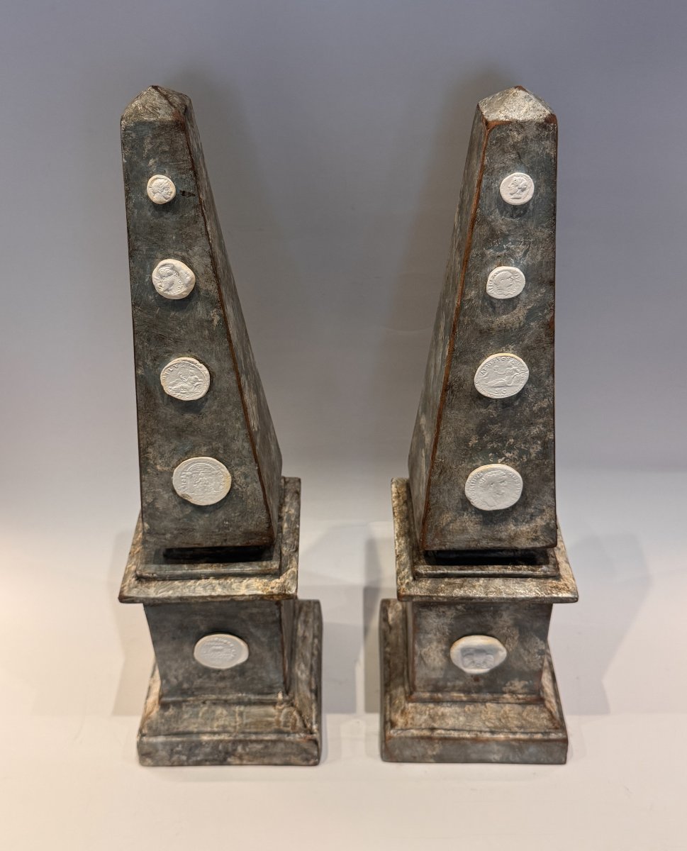 Pair Of Obelisks With Antique-style Grand Tour Intaglios-photo-3