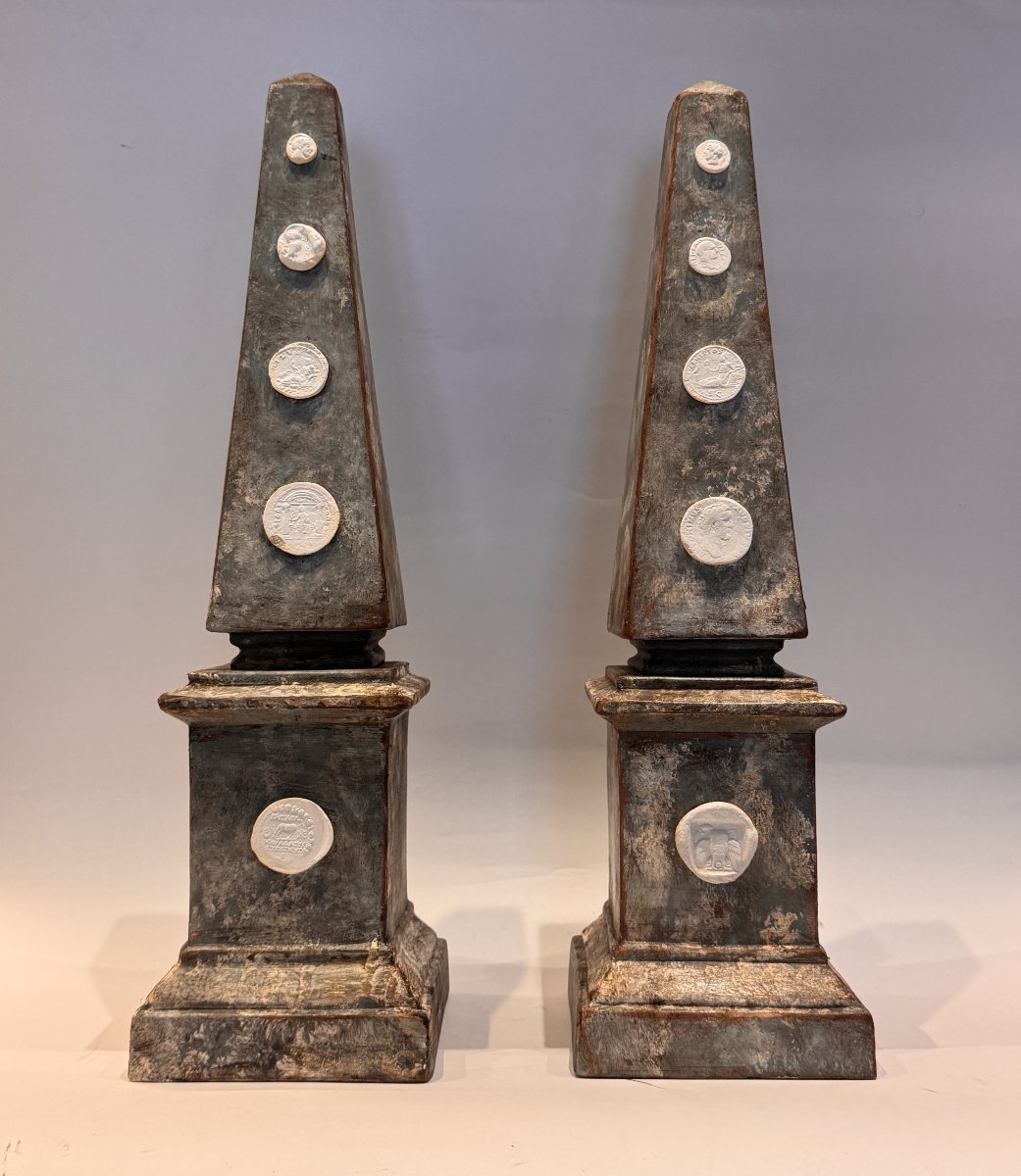 Pair Of Obelisks With Antique-style Grand Tour Intaglios-photo-1