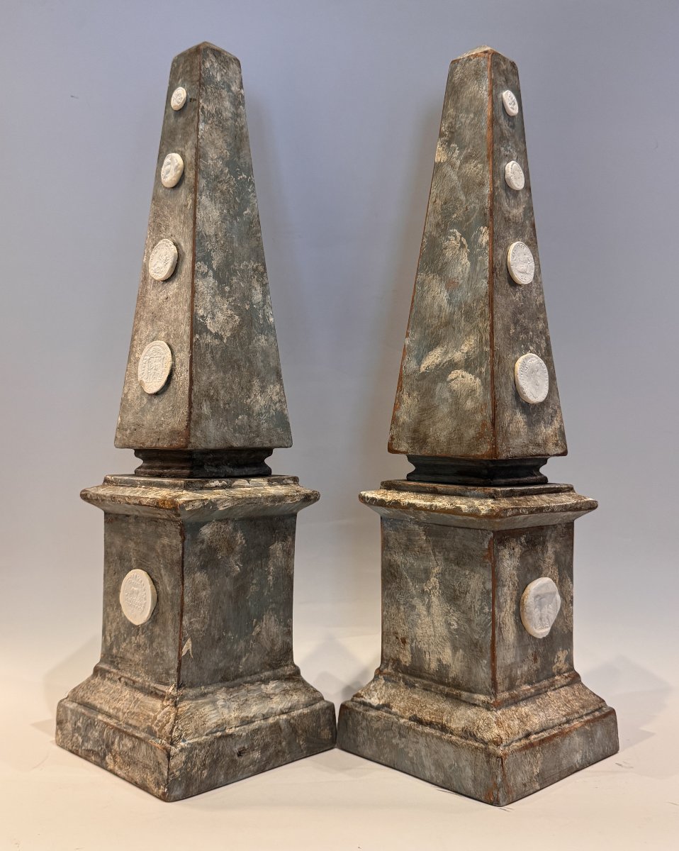 Pair Of Obelisks With Antique-style Grand Tour Intaglios-photo-4