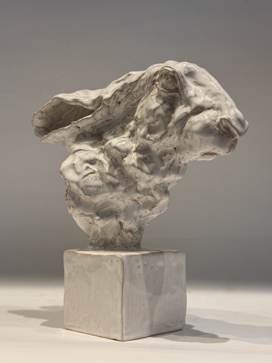 Hare Bust - Jean-paul Gourdon – Glazed Terracotta Sculpture -photo-2