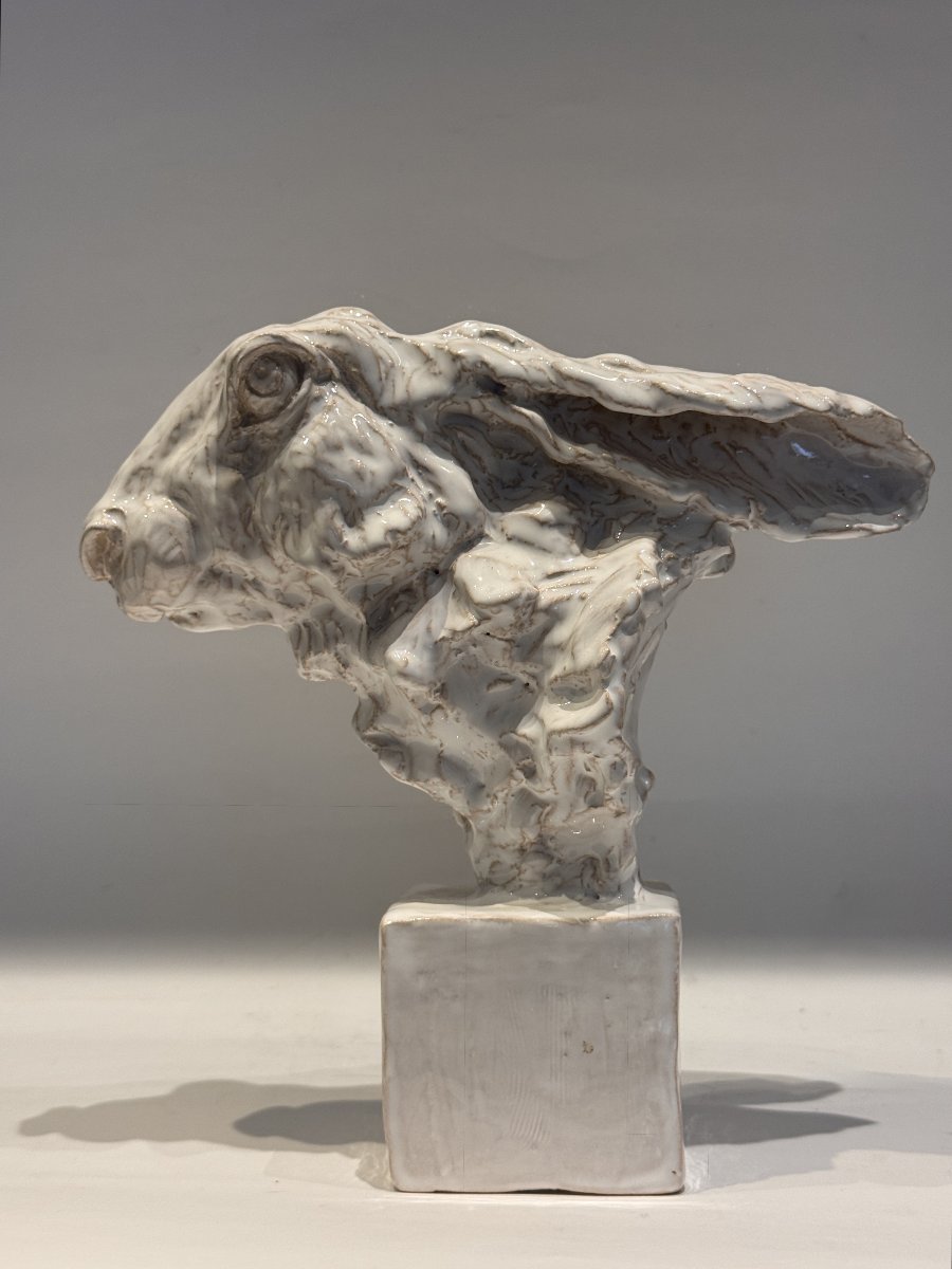 Hare Bust - Jean-paul Gourdon – Glazed Terracotta Sculpture -photo-4