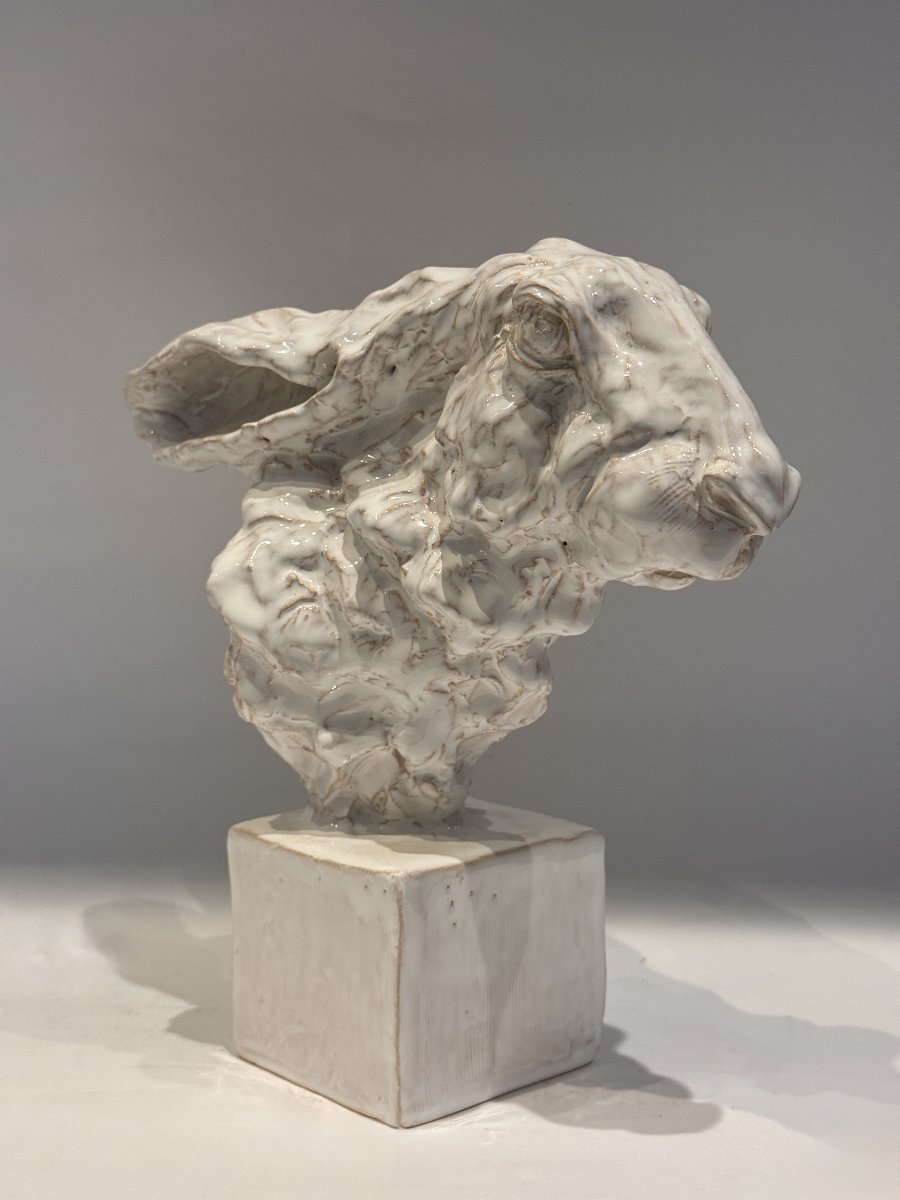 Hare Bust - Jean-paul Gourdon – Glazed Terracotta Sculpture -photo-5
