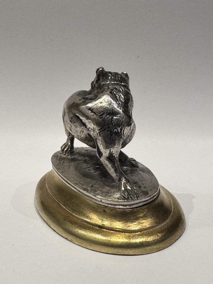 Sculpture miniature - Chien à la puce – Bronze argenté par Victor Chemin-photo-2