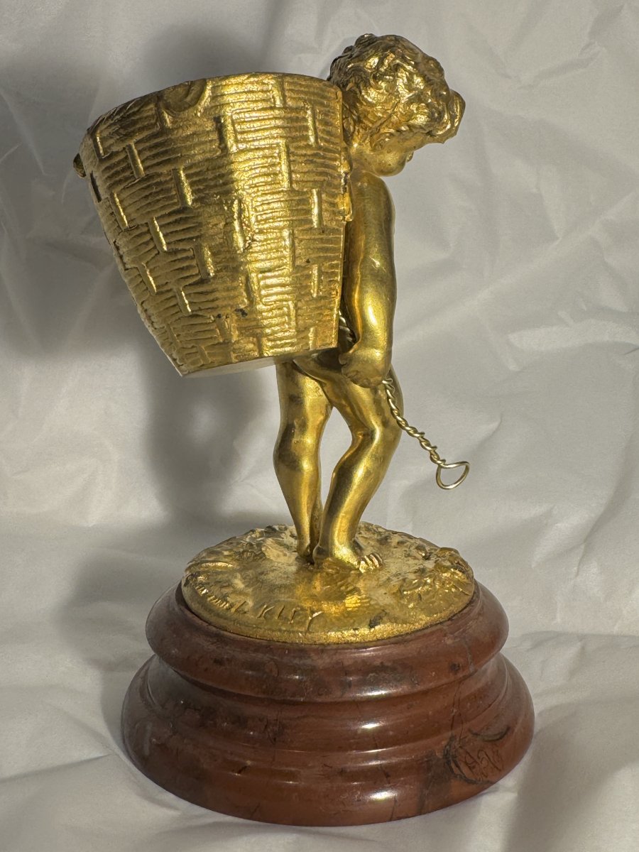 Angelot vendangeur - Louis Kley - sculpture Bronze doré - E. Soleau -photo-1