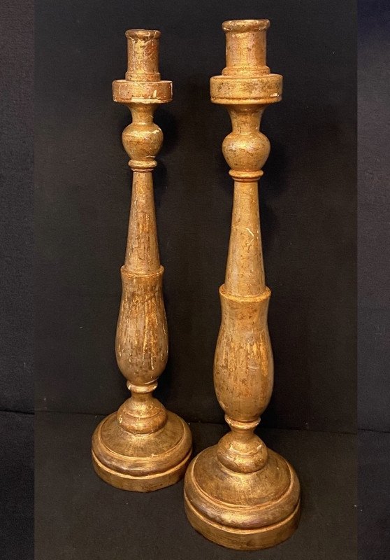 Pair Of Large Giltwood Candlesticks From The 18th Century