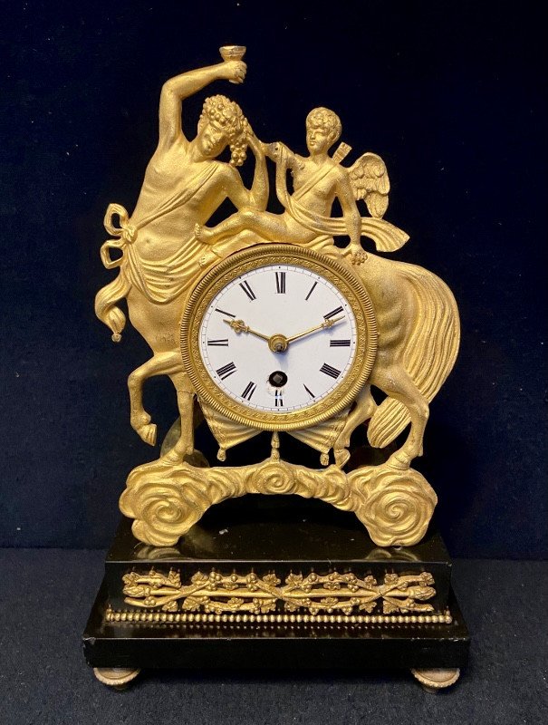 Empire Clock "centaur" In Gilded Bronze-photo-3