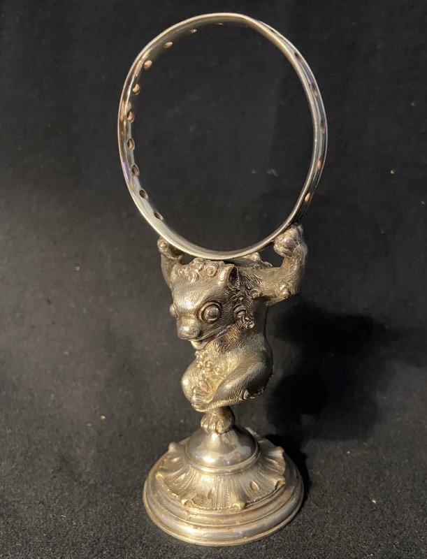 Christofle, porte cure-dent zoomorphe en bronze argenté, XIXème Siècle-photo-1