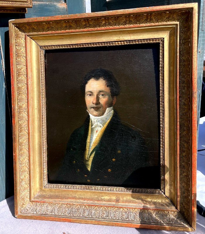 Portrait de jeune homme en buste, XIXème, Huile sur panneau.-photo-2