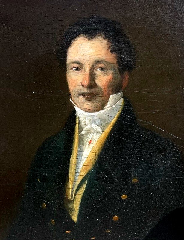 Portrait de jeune homme en buste, XIXème, Huile sur panneau.-photo-3