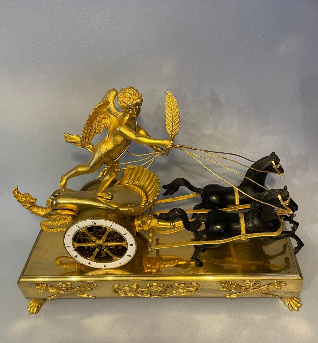 The Chariot Of Love - Empire Bronze Clock - Jean Simon Deverberie-photo-3