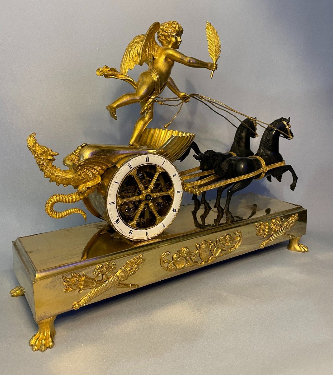 The Chariot Of Love - Empire Bronze Clock - Jean Simon Deverberie-photo-4