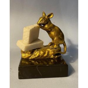 Sugar Mouse. Gilt Bronze Sculpture Signed C. Bailly