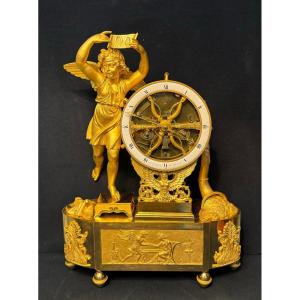 Empire Clock "the Wheel Of Fortune" Or Lottery In Gilded Bronze