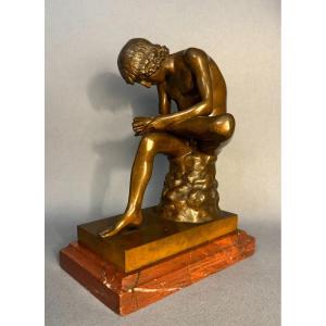 Bronze Sculpture "the Thorn Shooter Or Spinario" Thiebault 19th Century