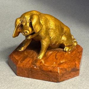 Bronze Sculpture 'sitting Pig', Signed L. Carvin, Susse Frères