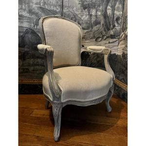 Louis XV Painted Wooden Children's Armchair From The 19th Century
