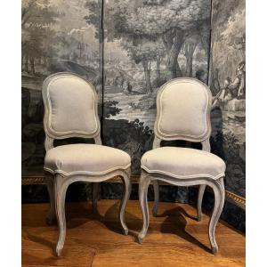 Pair Of Louis XV Painted Wooden Children's Chairs From The 19th Century