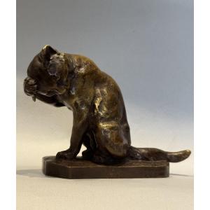 Chat à sa toilette - Georges Gardet - sculpture en bronze - Siot