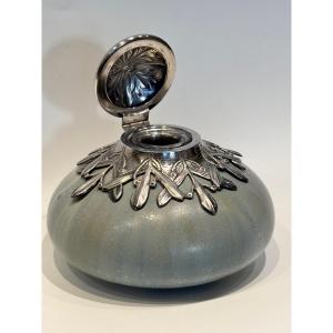 Art Nouveau Inkwell By Paul Milet And Victor Saglier, Set In Silver