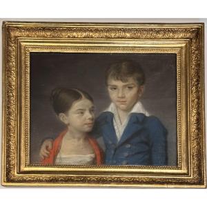 Empire Period Pastel, Portrait Of Children, Brother And Sister