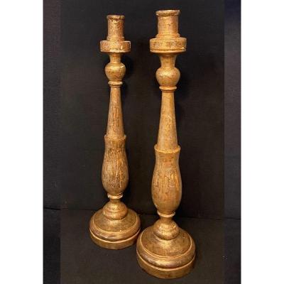 Pair Of Large Giltwood Candlesticks From The 18th Century