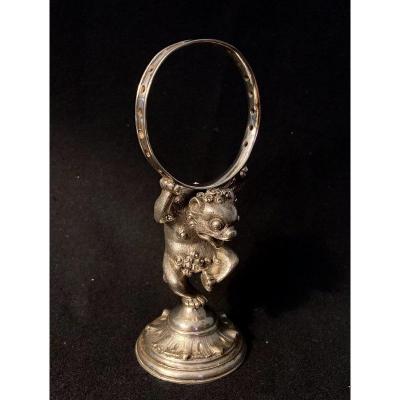 Christofle, Zoomorphic Toothpick Holder In Silvered Bronze, XIXth Century