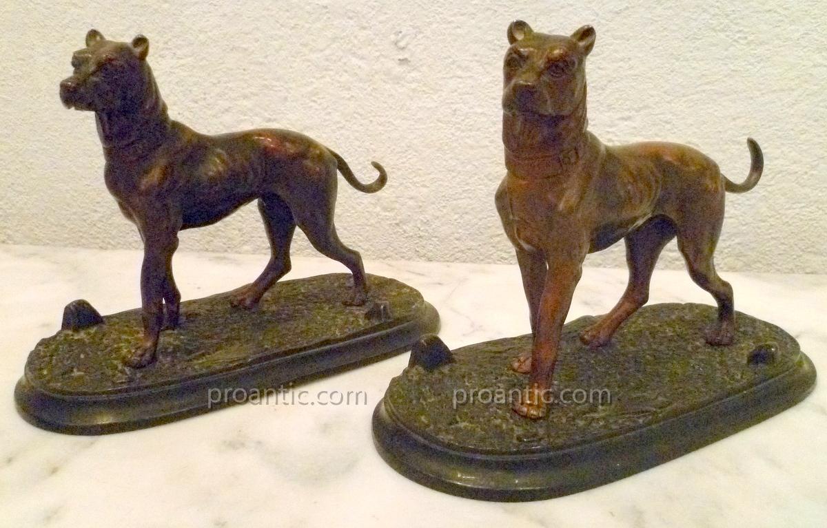 Pair Brozes Guard Dogs From Nineteenth