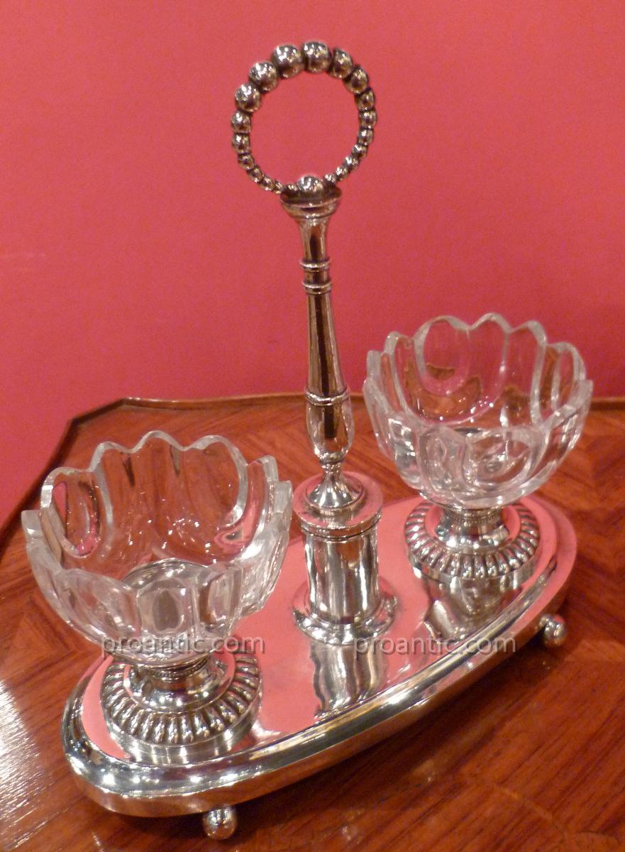 Pair Of Salt And Crystal Silver Nineteenth-photo-2