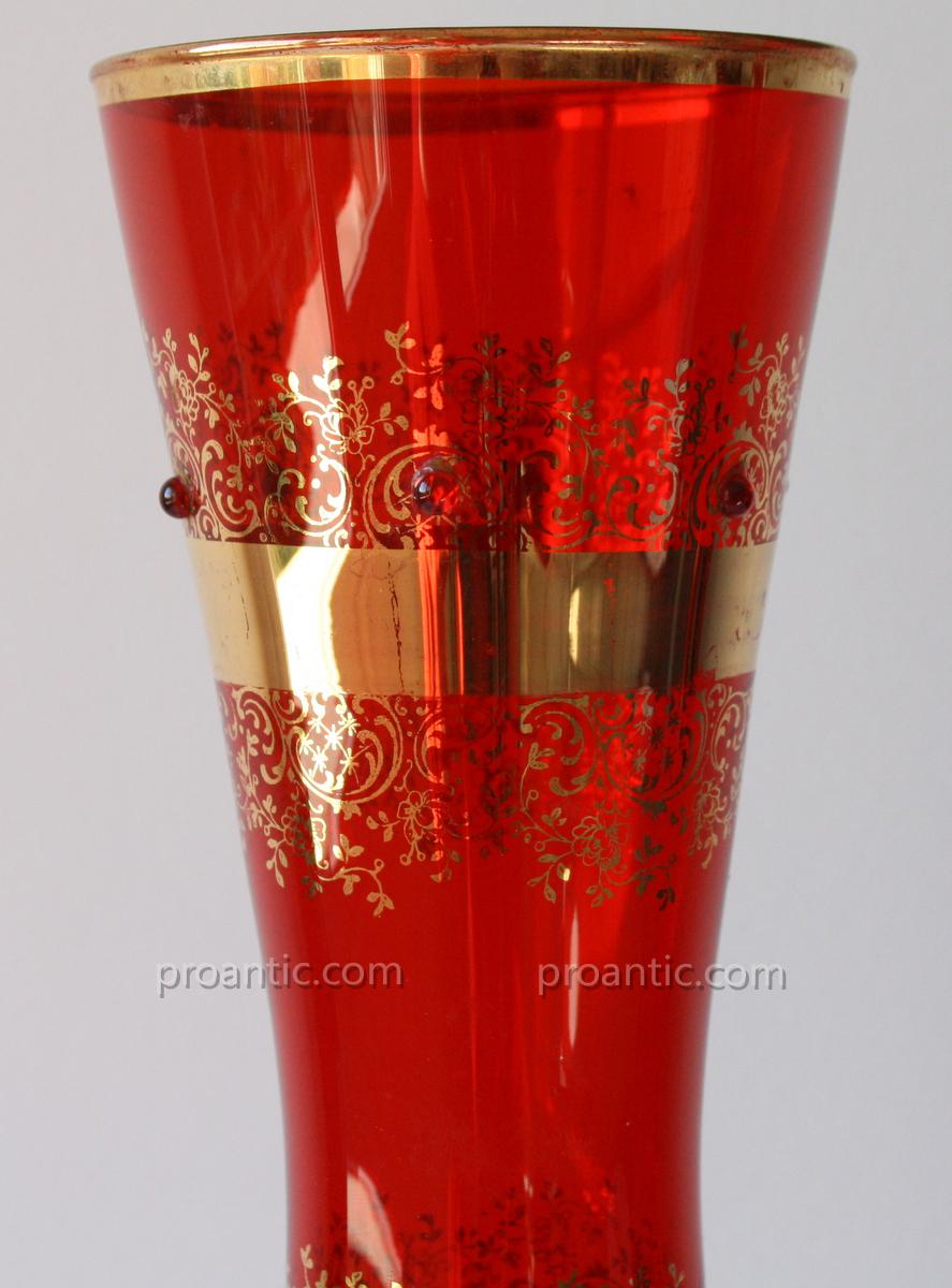 Vase En Verre De Venise Rouge Et Or-photo-2