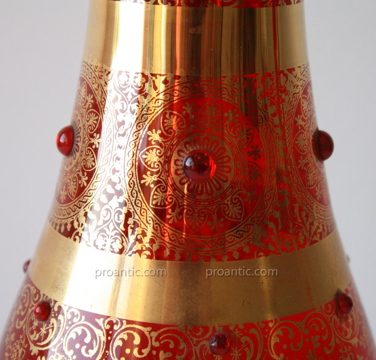 Vase En Verre De Venise Rouge Et Or-photo-3