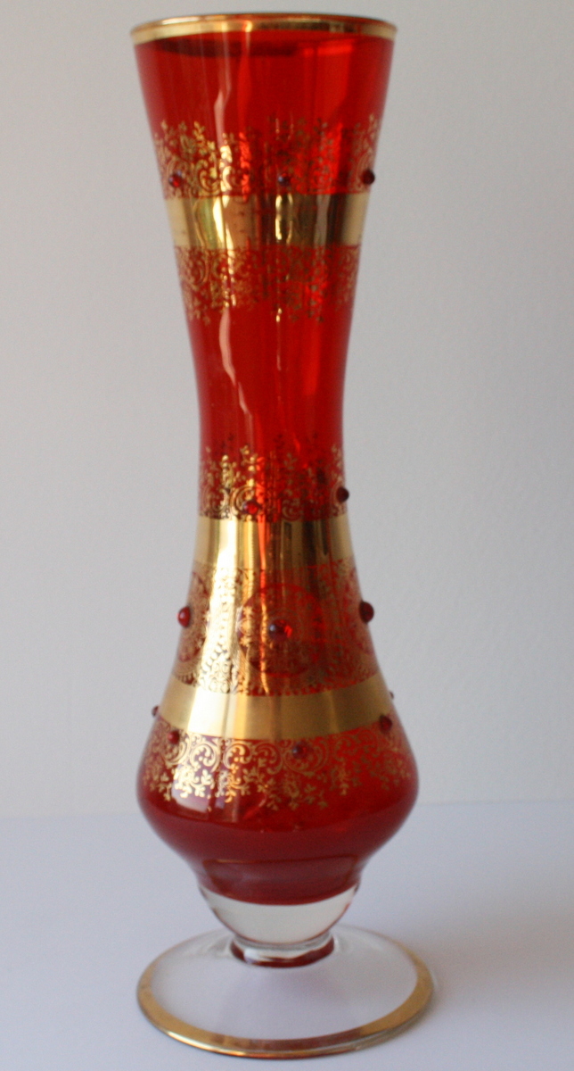 Vase En Verre De Venise Rouge Et Or-photo-4