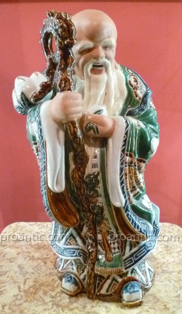 Grande Statue Sage Chinois En Céramique XIX°-photo-8