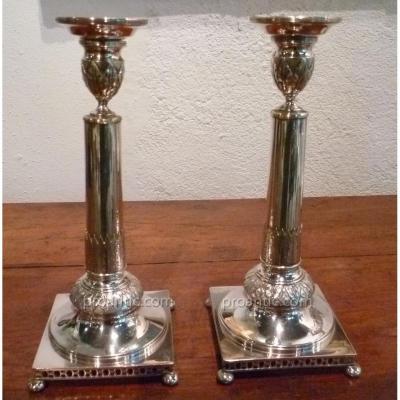 Pair Of Candlesticks In Silver Metal